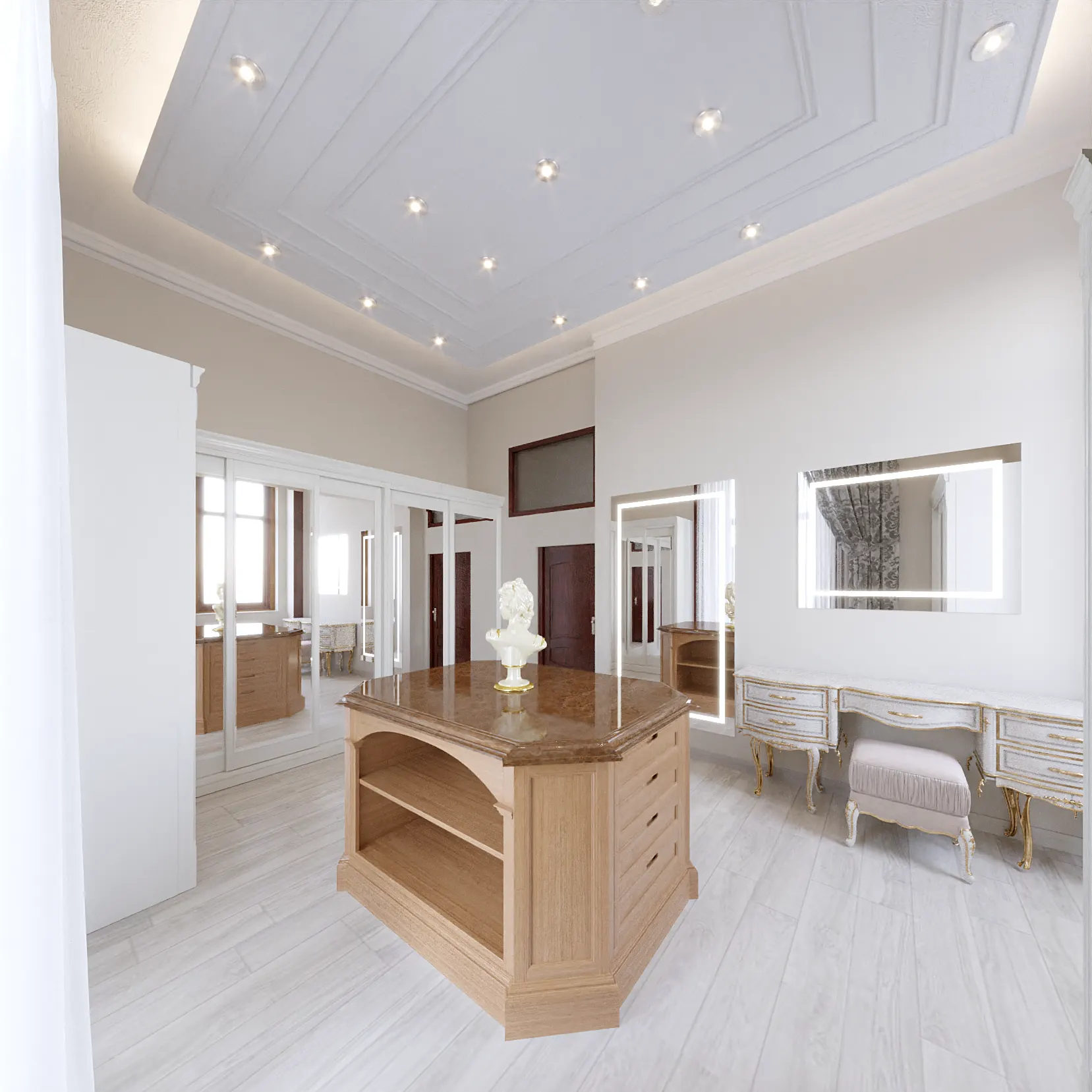 Controsoffitto in cartongesso a riquadri con cornice luminosa perimetrale