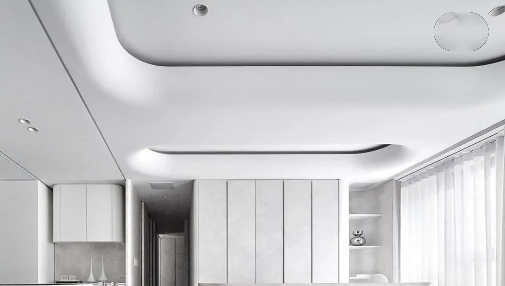 Studio del controsoffitto a vele curve con tagli di luce continui